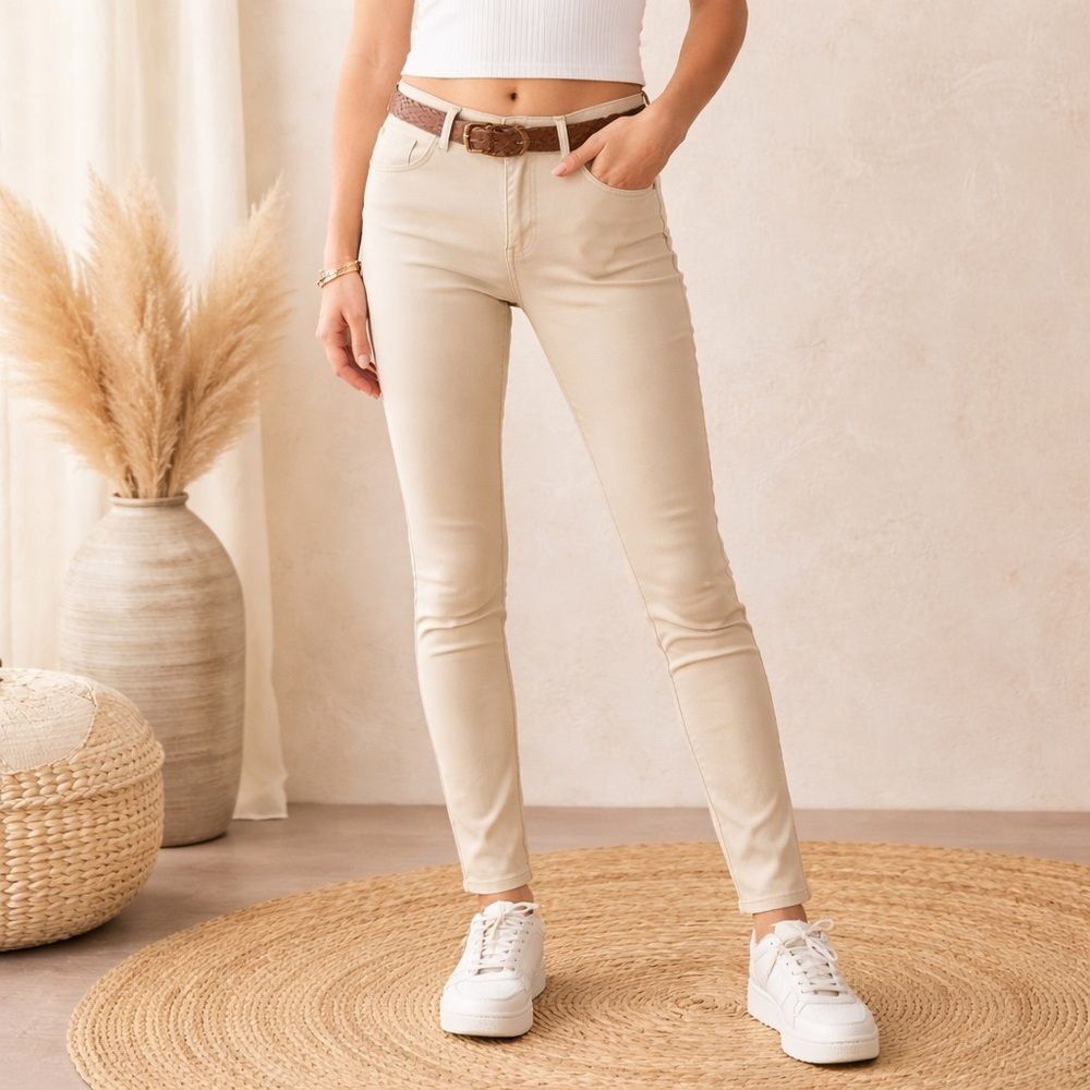 UNIONBAY Junior Girls Size 7 Skinny Pants Beige Khaki Stretch Mid Rise NWT